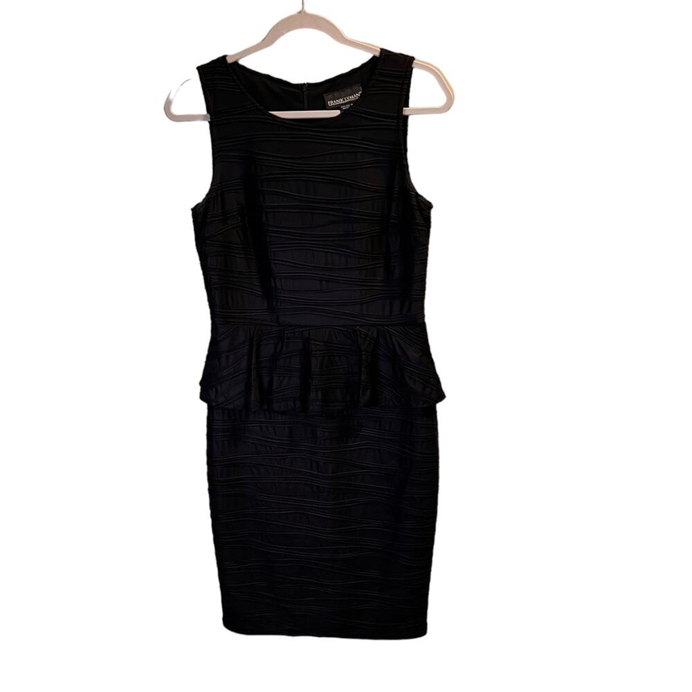 Frank Lyman Design Peplum Sheath Dress Size 10 Black Textured Striped Classic